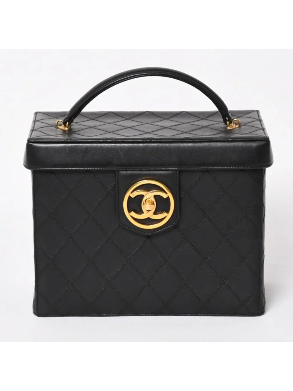 Chanel Bicolor Vanity Bag Handbag CC Logo Lambskin Black Gold